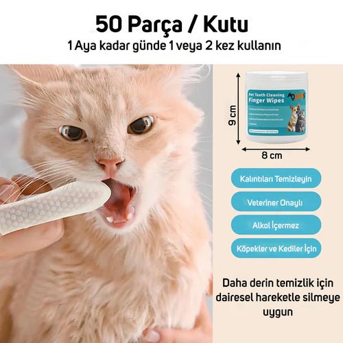 Evcil Hayvan Diş Mendilleri – 50 Mendil Paketi | Premium